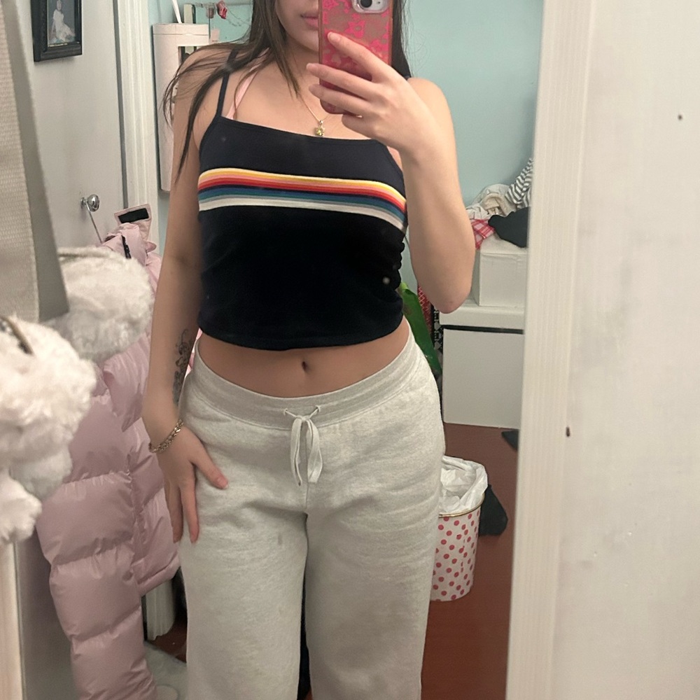 Brandy Melville Navy Cami w Rainbow Stripe